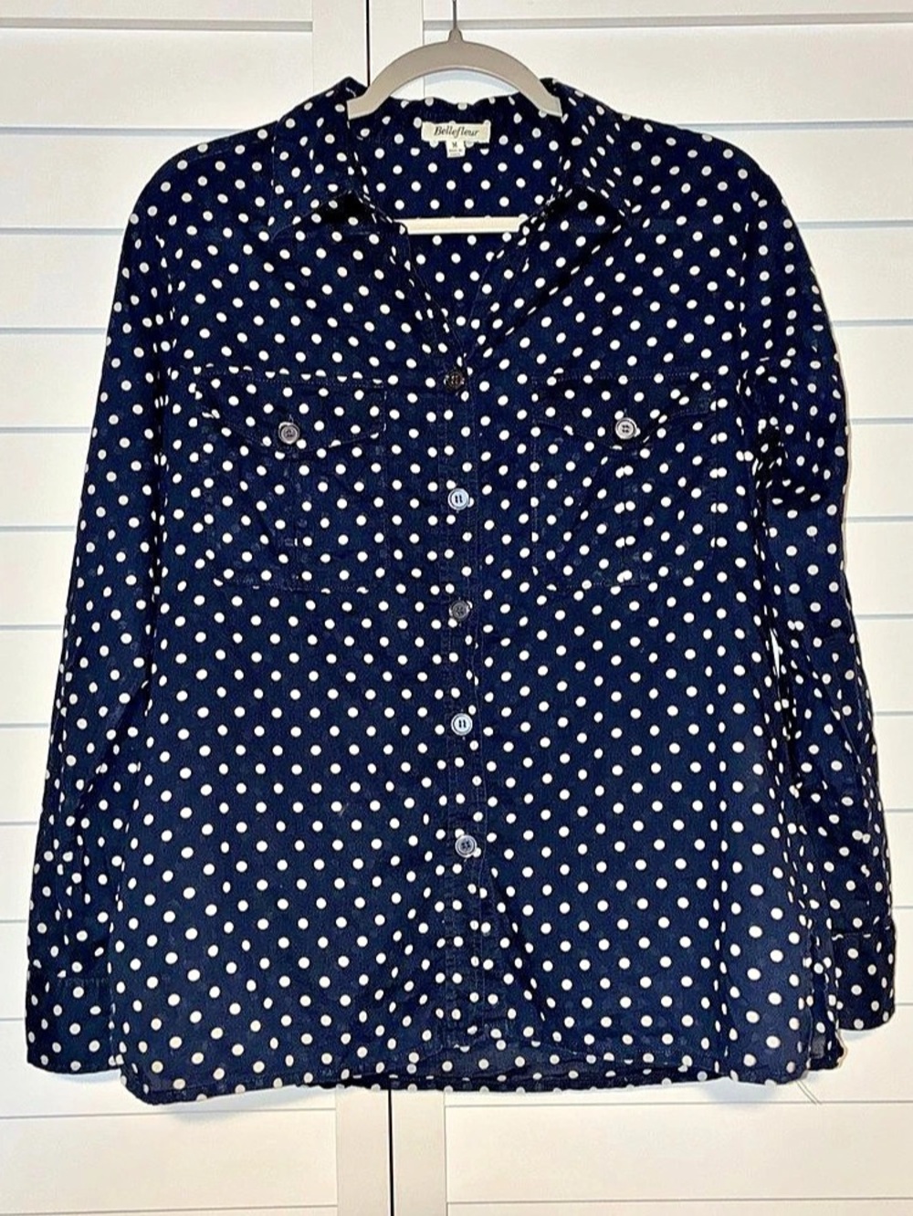 Bellefleur Polka Dot Button Down in Blue & White Size Medium Like New